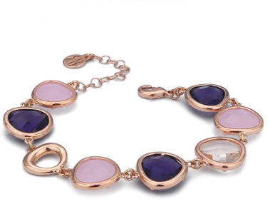 Bracciale Rosato con Cristalli Pesce, Viola e Quarzo Rosa XBR983RS