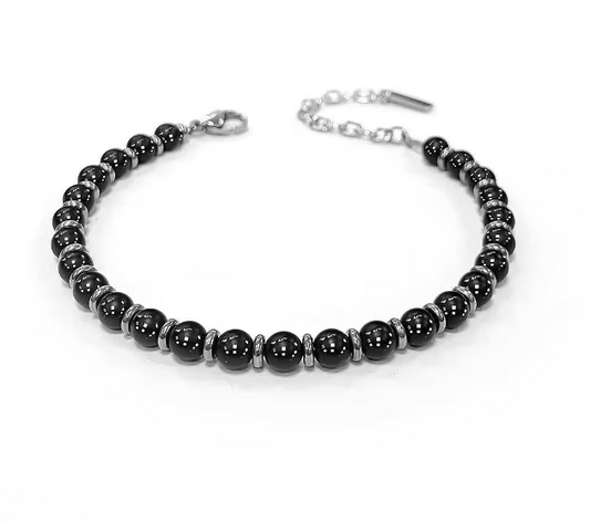 Bracciale Uomo in Acciaio con Sfere in Agata Nera ABR614