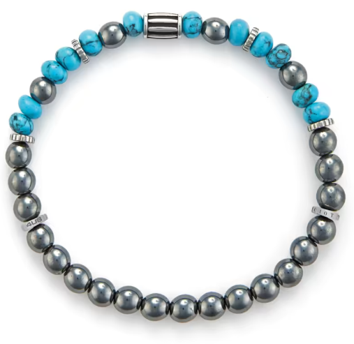 Bracciale Uomo 4US in Acciaio con Pietre Turchesi ed Ematite 4UBR6014