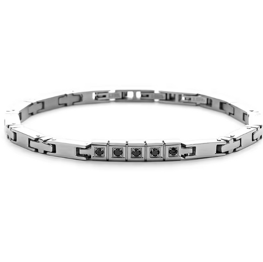 Bracciale Uomo 4US in Acciaio e Zirconi Neri 4UBR6039