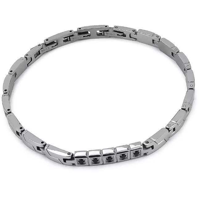 Bracciale Uomo in Acciaio e Zirconi Neri ABR605