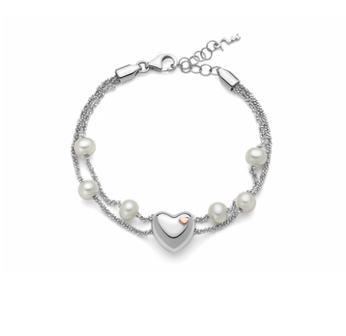 Bracciale Doppio Filo con Perla 6.5mm e Cuore Centrale PBR3491