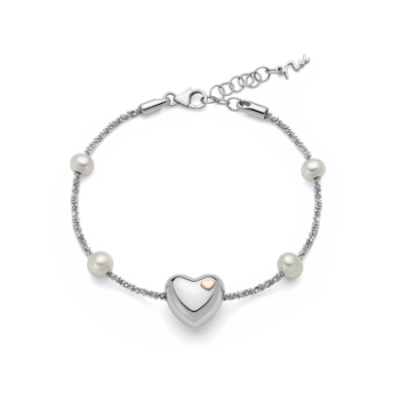 Bracciale in Argento e Perla 7.5mm con Cuore Centrale PBR3493