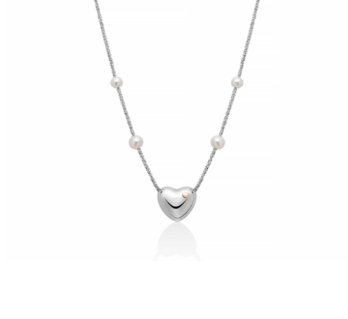 Collana in Argento e Perla 7.5mm con Cuore Centrale PCL6442