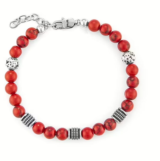 Bracciale Uomo 4US in Acciaio e Turchese Rosso 4UBR6243