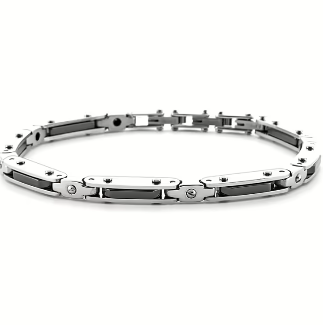 Bracciale Uomo 4US in Acciaio e Ceramica Nera 4UBR6189