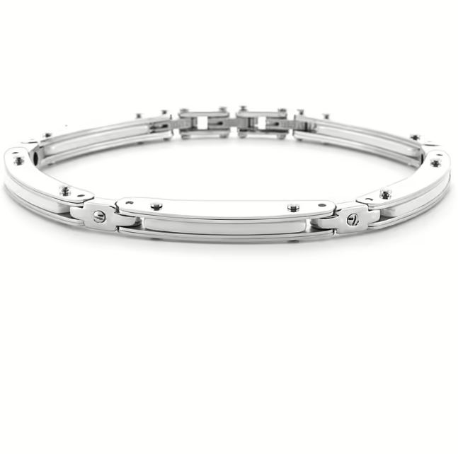 Bracciale Uomo 4US in Acciaio e Ceramica Bianca 4UBR6191