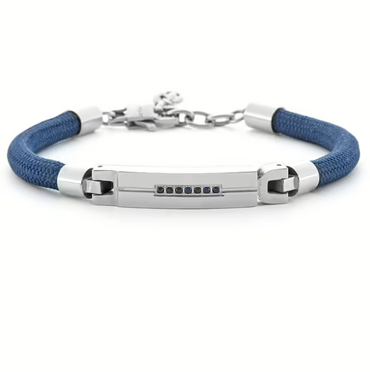 Bracciale Uomo 4US in Acciaio, Zirconi e Corda Blu 4UBR6194