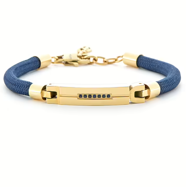 Bracciale Uomo 4US Dorato, Zirconi e Corda Blu 4UBR6195