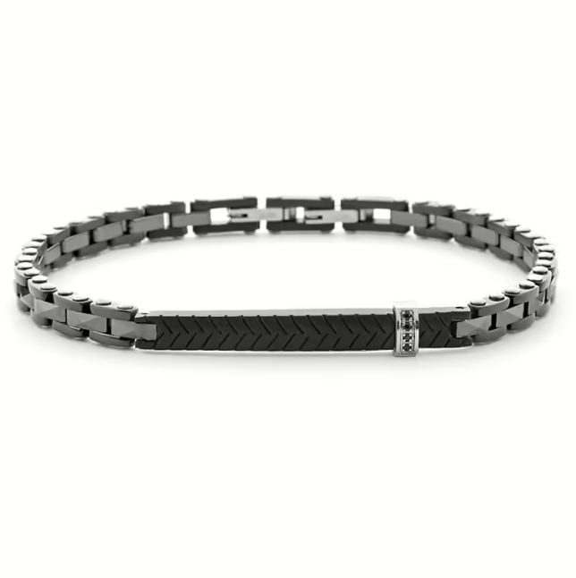 Bracciale Uomo 4US in Ceramica Nera e Zirconi Neri 4UBR6184