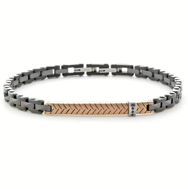 Bracciale Uomo 4US in Ceramica Nera e Rosato 4UBR6185