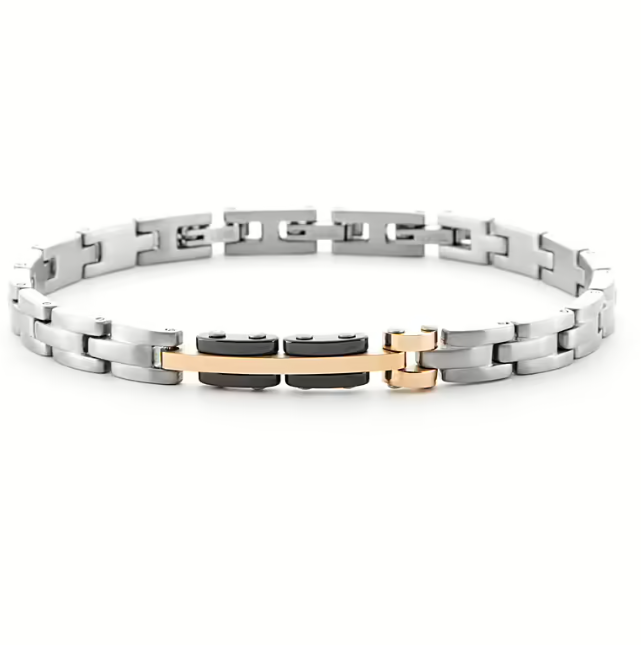 Bracciale Uomo 4US in Acciaio, Rosato e Ceramica Nera 4UBR6186