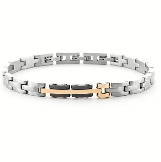 Bracciale Uomo 4US in Acciaio, Rosato e Ceramica Nera 4UBR6186