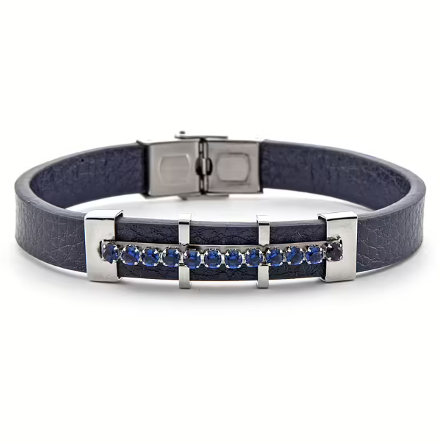 Bracciale Uomo 4US in Ecopelle Blu e Zirconi 4UBR6211