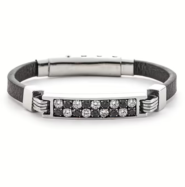 Bracciale Uomo 4US in Acciaio con Ecopelle e Zirconi 4UBR6213