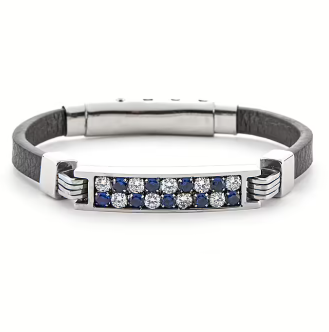 Bracciale Uomo 4US in Acciaio con Ecopelle e Zirconi 4UBR6214