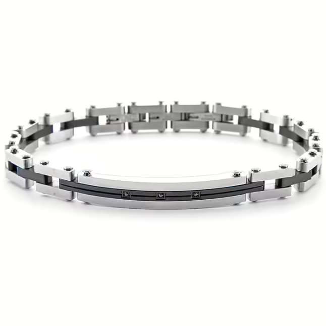 Bracciale Uomo 4US in Acciaio, Pvd Nero e Zirconi Neri 4UBR6171