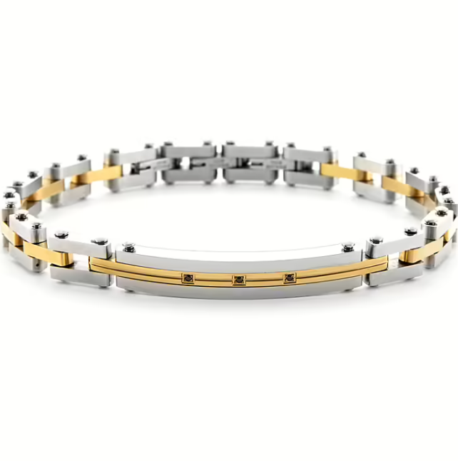 Bracciale Uomo 4US in Acciaio, Dorato e Zirconi Neri 4UBR6173