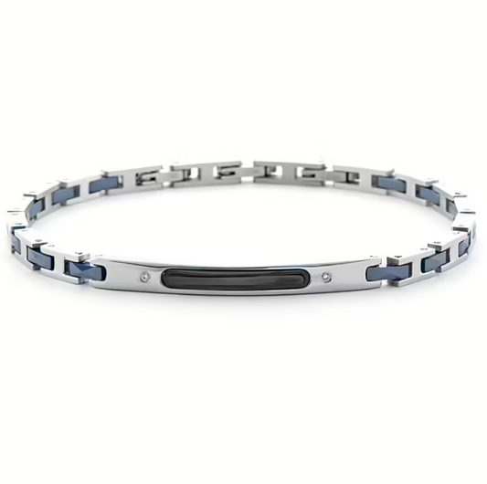 Bracciale Uomo 4US in Acciaio, Pvd Nero e Ceramica Blu 4UBR6166