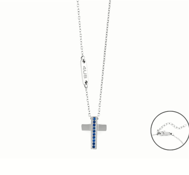 Collana Uomo 4US con Croce e Zirconi Blu 4UCL6133