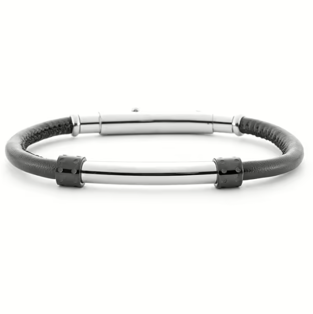 Bracciale Uomo 4US in Acciaio, Pvd e Ecopelle Nera 4UBR6202