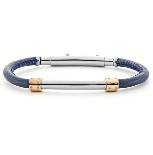 Bracciale Uomo 4US in Acciaio, Rosato e Ecopelle Blu 4UBR6204