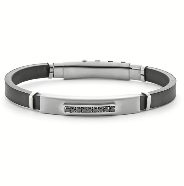 Bracciale Uomo 4US in Acciaio, Zirconi e Gomma Nera 4UBR6205