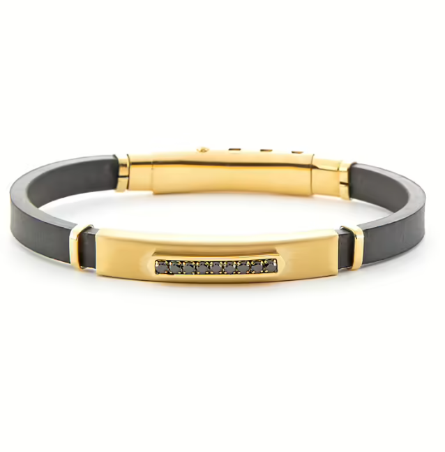 Bracciale Uomo 4US Dorato, Zirconi e Gomma Nera 4UBR6206