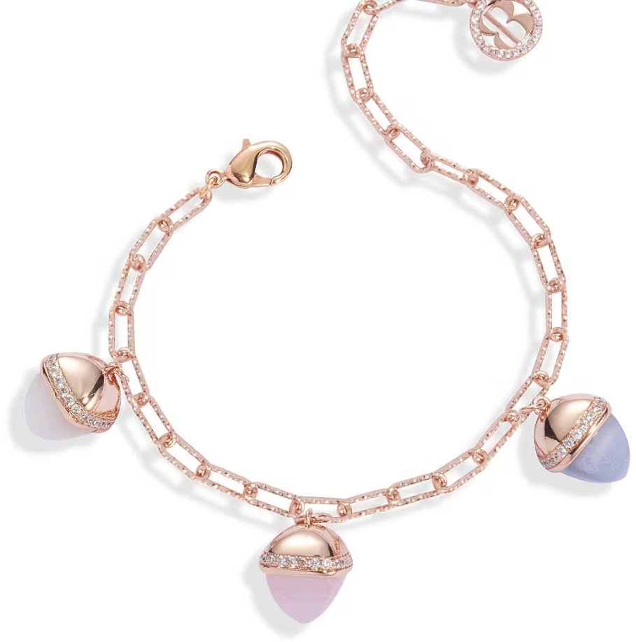 Bracciale con Cristalli Agata Grigia Gatteggiante, Quarzo Rosa e Pietra di Luna KBR010RS