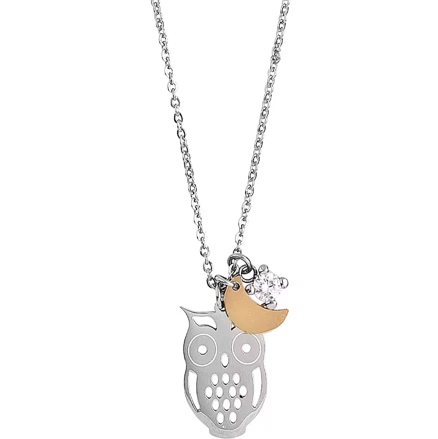 Collana Piccoli Tesori con Gufetto, Mezzaluna e Zircone PI/GR75