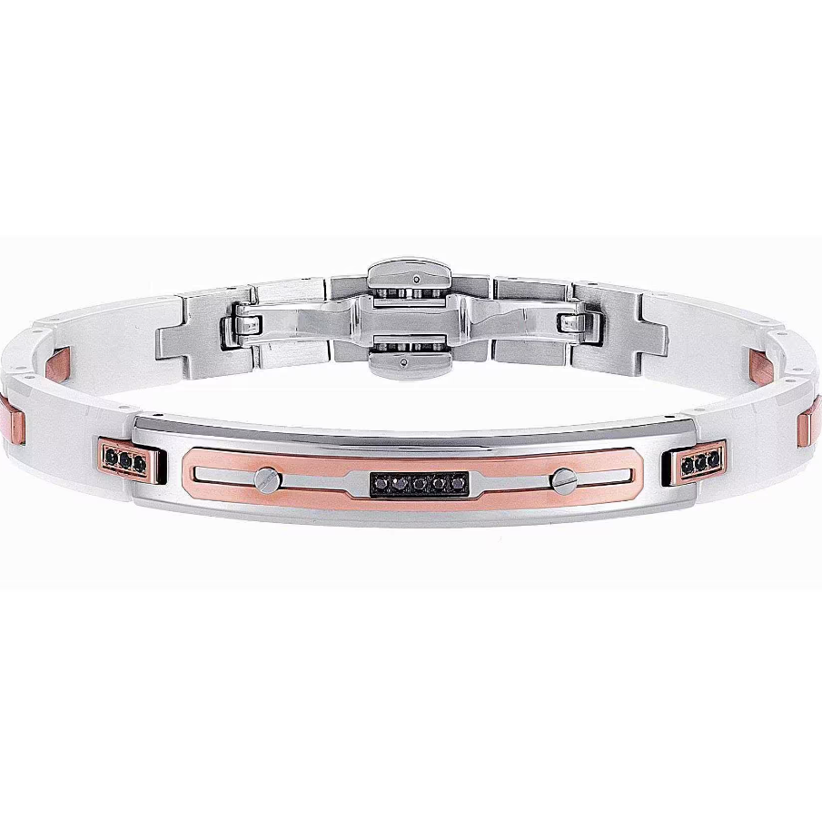 Bracciale Uomo HiTeck Acciaio e Rosato con Spinelli Neri EHB002