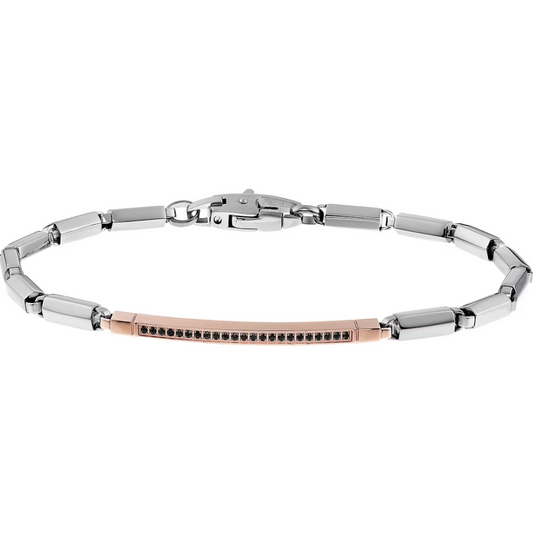 Bracciale Uomo HiTeck Acciaio e Rosato con Spinelli Neri EHB049