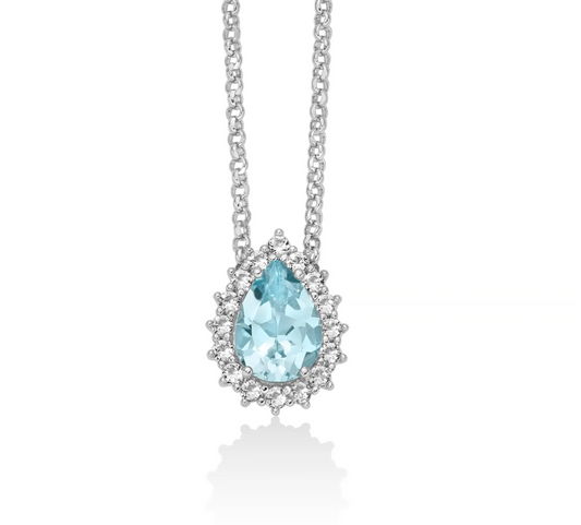 Collana con Gemma del Cielo a Goccia e Topazi Bianchi in Argento CLD4836