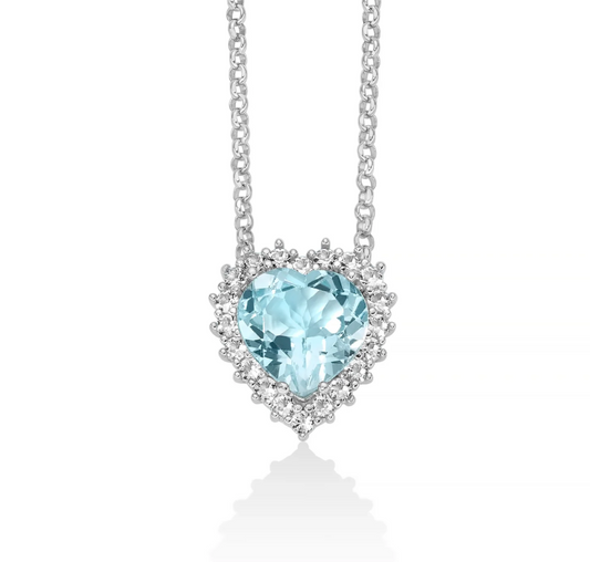 Collana con Gemma del Cielo a Cuore e Topazi Bianchi in Argento CLD4834