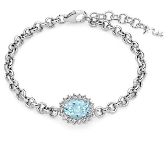 Bracciale con Gemma del Cielo Ovale e Topazi Bianchi in Argento BRD1023