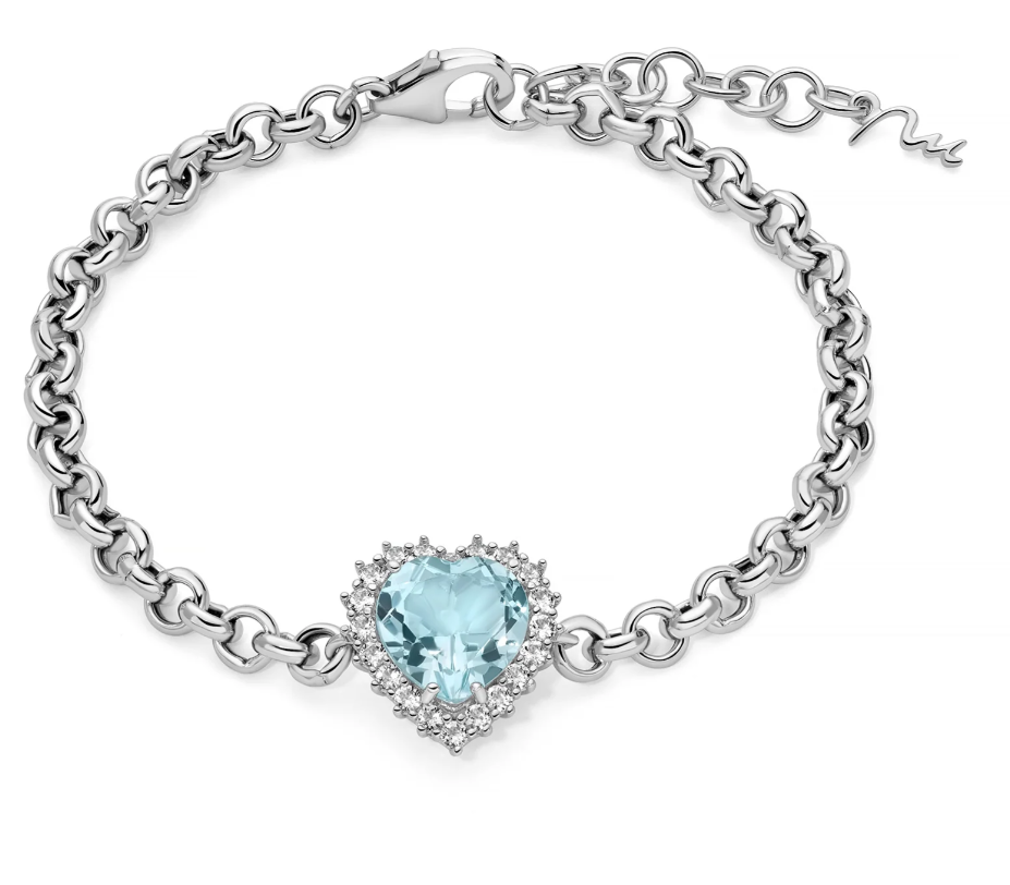 Bracciale con Gemma del Cielo a Cuore e Topazi Bianchi in Argento BRD1025