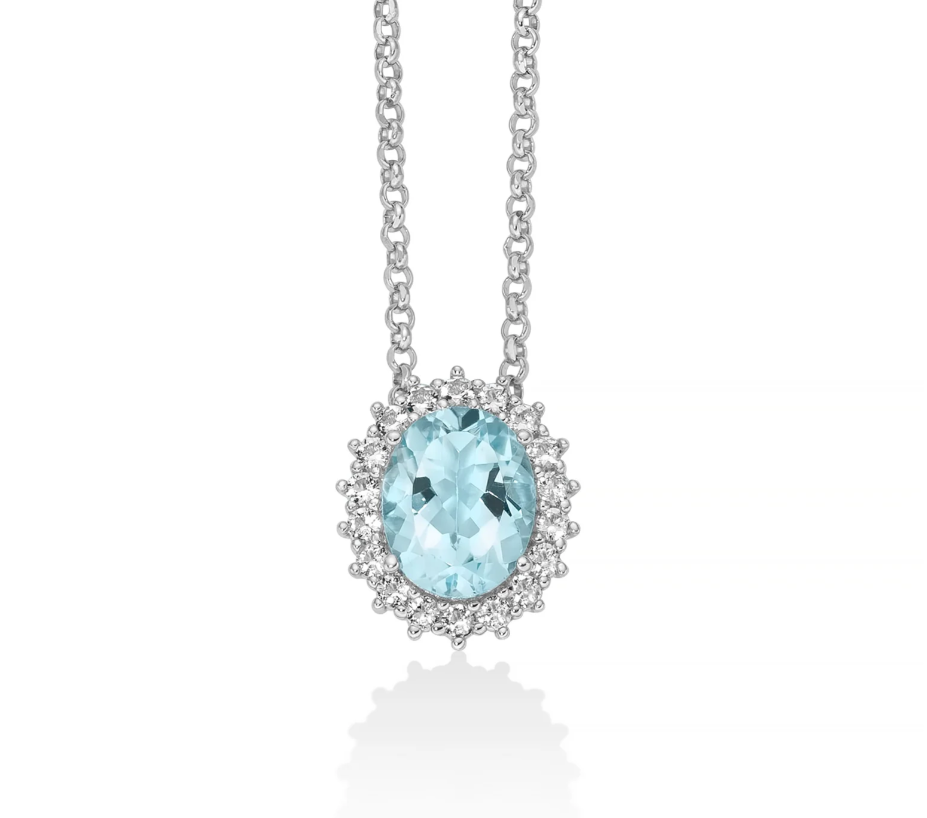 Collana con Gemma del Cielo Ovale e Topazi Bianchi in Argento CLD4832