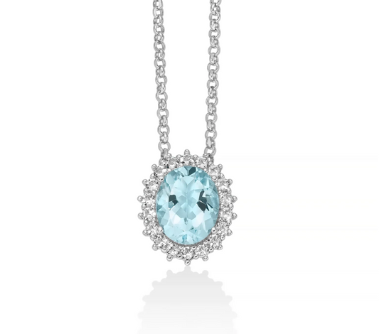 Collana con Gemma del Cielo Ovale e Topazi Bianchi in Argento CLD4832