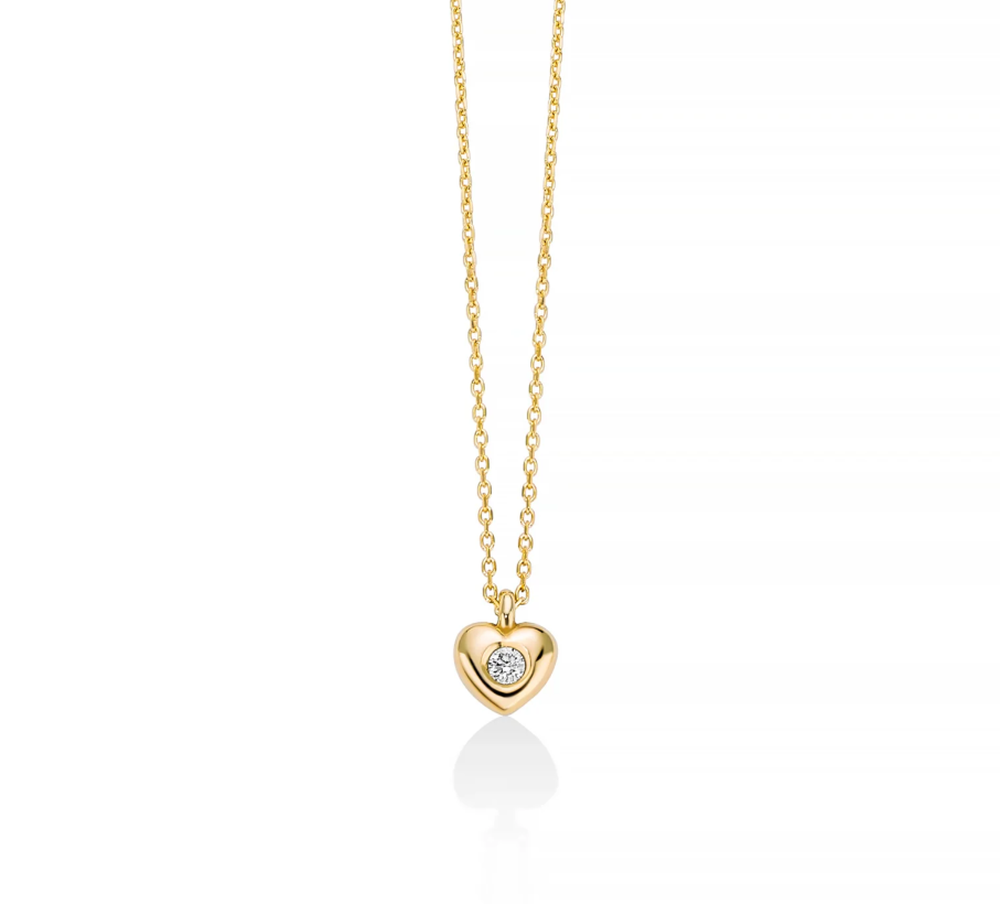 Collana Dorata e Pendente a Cuore con Diamante al Centro CLD4579G-002X