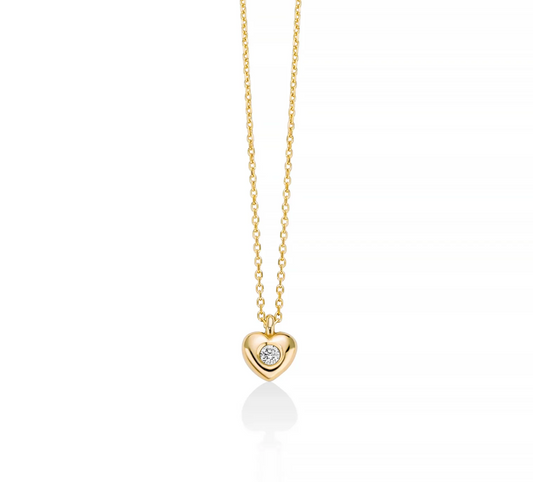 Collana Dorata e Pendente a Cuore con Diamante al Centro CLD4579G-002X