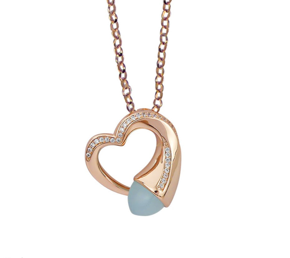 Collar Rosé con Corazón y Cristal de Leche Acqua KGR032RA