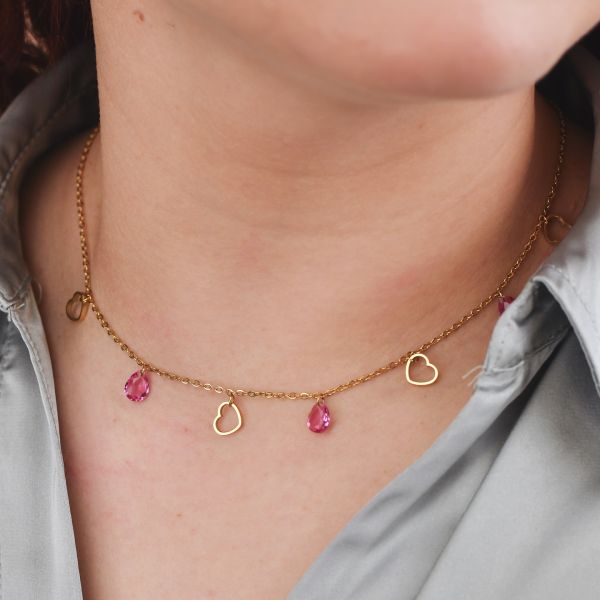 Collana Dorata con Cuori e Cristalli Rosa Baby MK/GR22