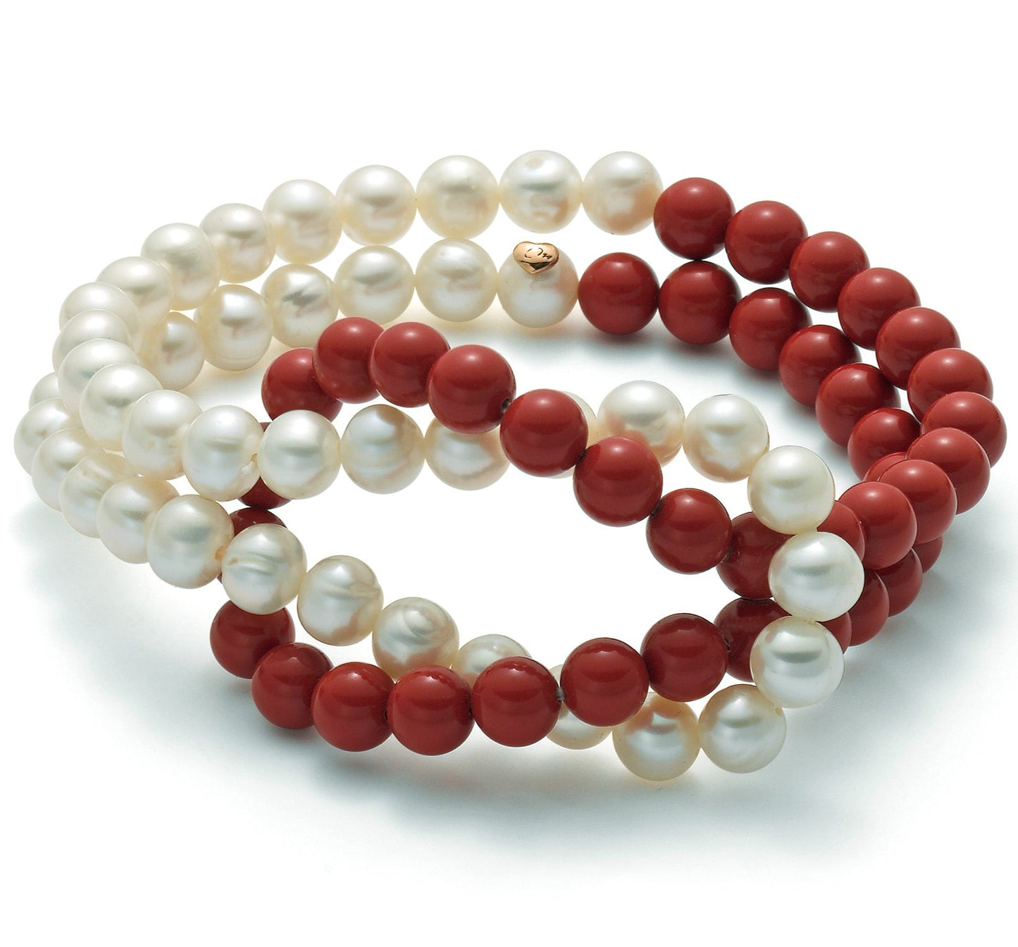 Bracciale Terra e Mare con Perla Bianca 6.5mm e Perla Corallo Rosso 6mm PBR2439