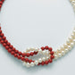 Collana con Perle 6mm 6.5mm Corallo Rosso e Bianche PCL5179