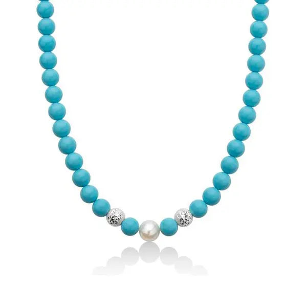 Collana Terra e Mare con Perle 8mm Turchese e Perla 9mm Bianca PCL6197