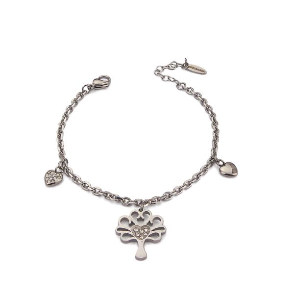 Bracciale con Albero della Vita e Cuori Pendenti con Strass PF/BR73