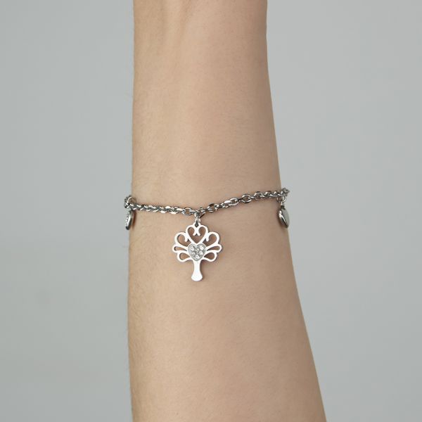 Bracciale con Albero della Vita e Cuori Pendenti con Strass PF/BR73