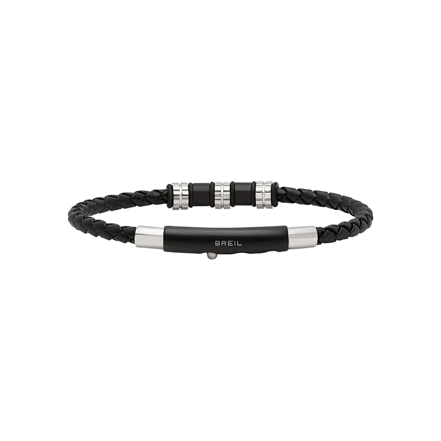 Bracciale Uomo Wanderlust in Acciaio e Pelle Nera Intrecciata TJ3369