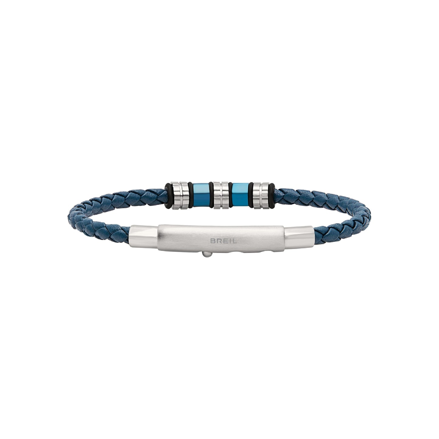 Bracciale Uomo Wanderlust in Acciaio e Pelle Blu Intrecciata TJ3370