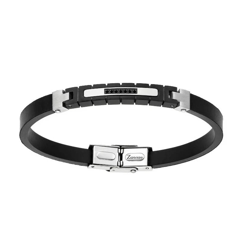 Bracciale Uomo Hiteck in Silicone Nero e Acciaio UHB029